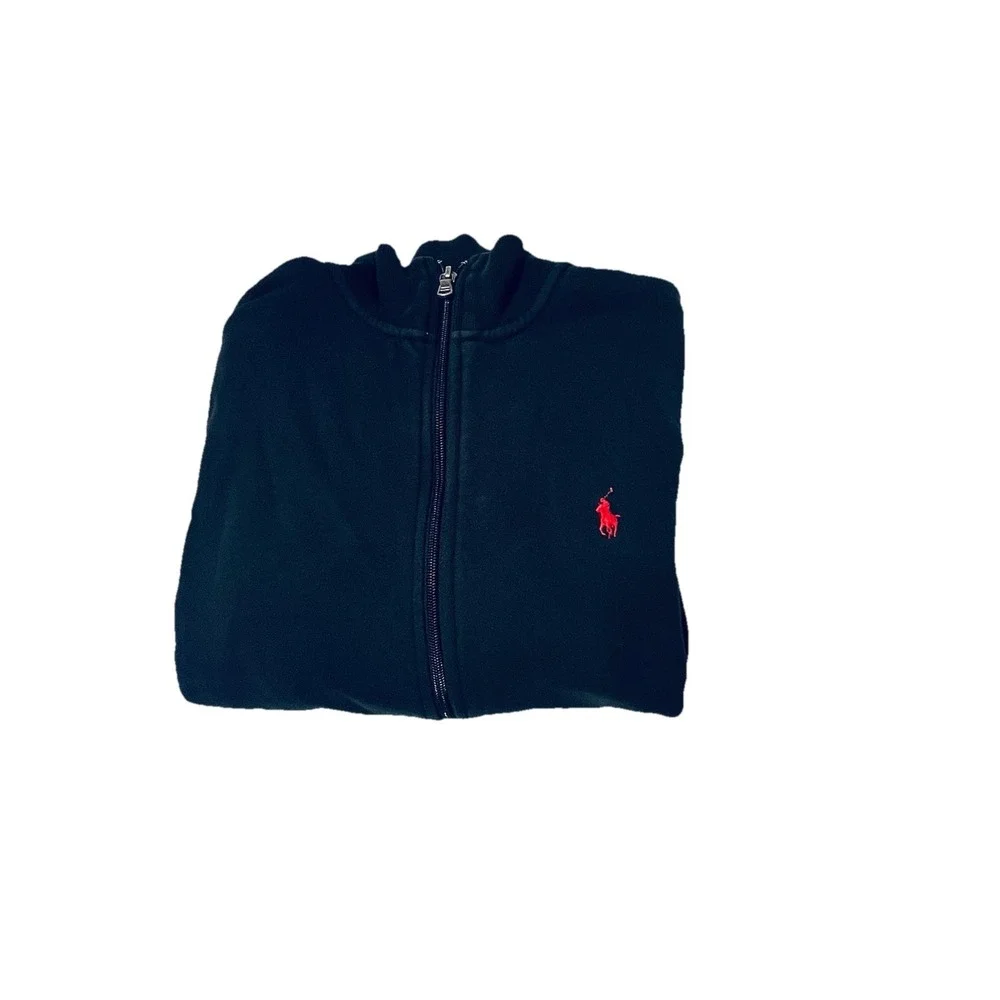 Polo Ralph Lauren Track‎ Jacket Mens Small Black Full Zip Red Pony Logo Cotton